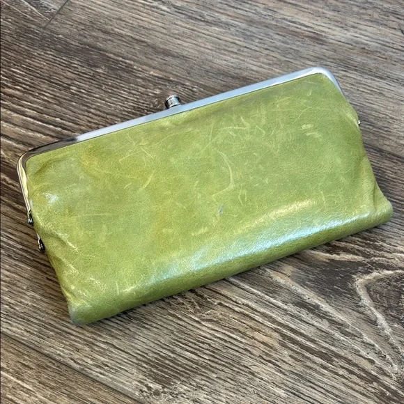 Hobo Lauren Clutch Wallet Leather Double Frame Dark Citron Moss Green Magnetic - Picture 11 of 16